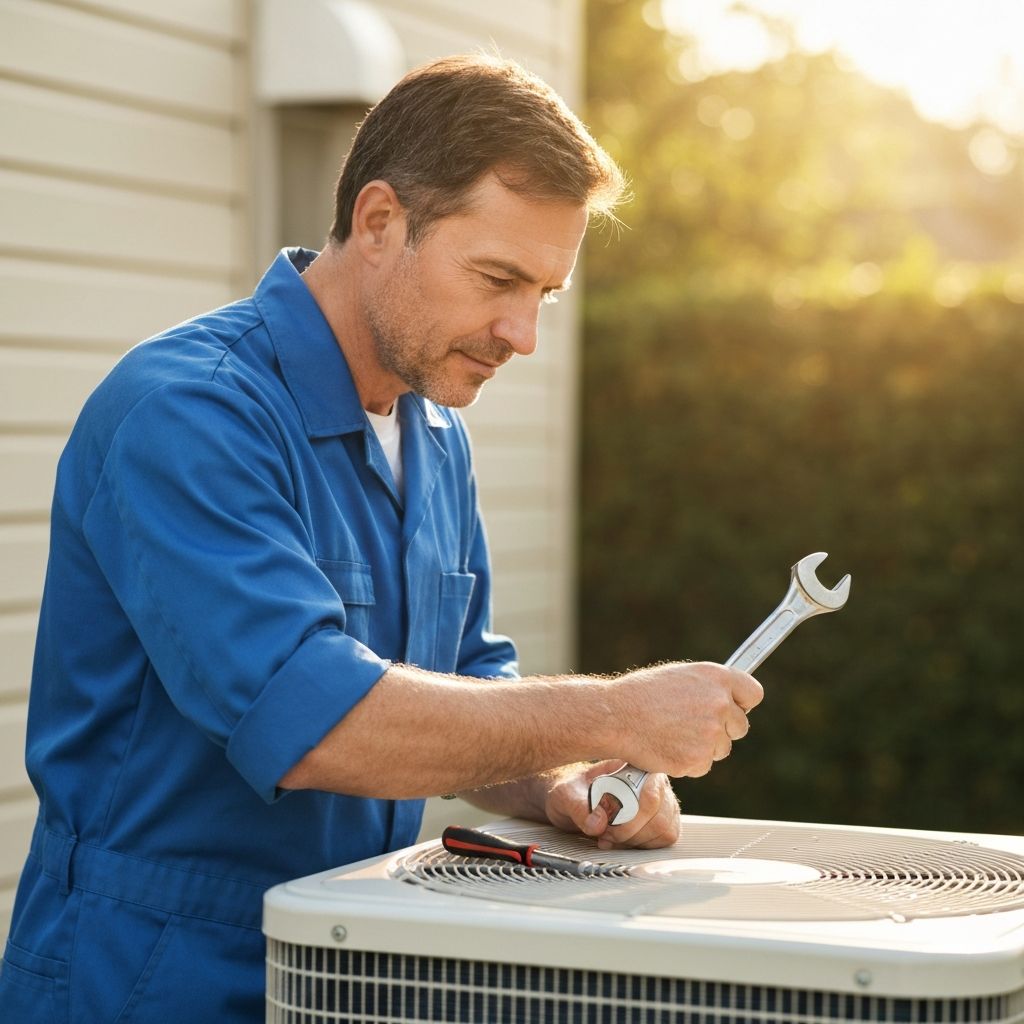 Certified HVAC technician servicing an air conditioning unit